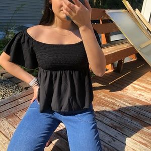 Off the shoulder black baby doll shirt
